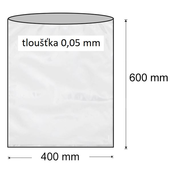 Sáček polyetylénový plochý 400 x 600 mm (1000 ks) - transparentní