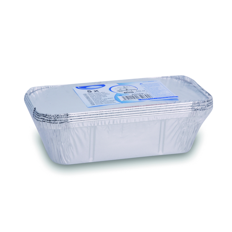 Hliníková miska s víčkem 690 ml - hranatá (5 ks)