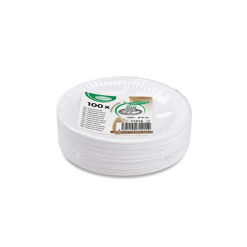 Papírový talíř mělký (PAP - FSC MIX) průměr 15 cm - bílý (100 ks)
