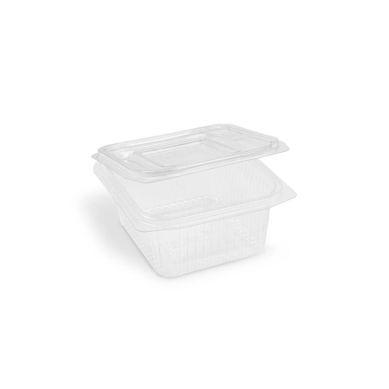 Miska (rPET) hranatá s víčkem 500ml - průhledná (50 ks)