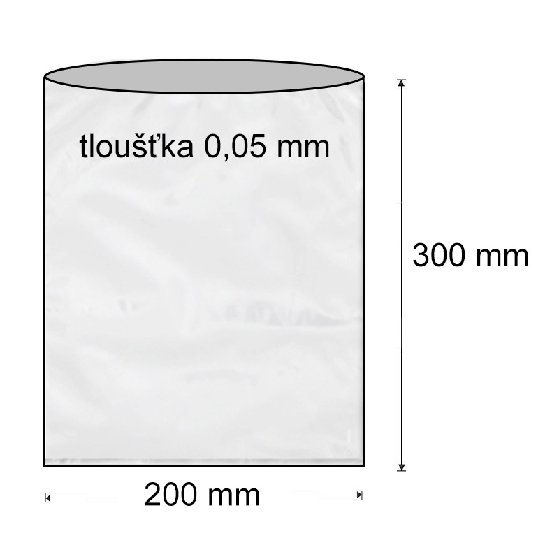 Sáček polyetylénový plochý 200 x 300 mm (1000 ks) - transparentní