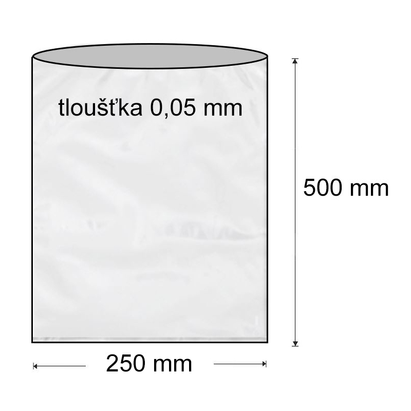 Sáček polyetylénový plochý 250 x 500 mm (1000 ks) - transparentní