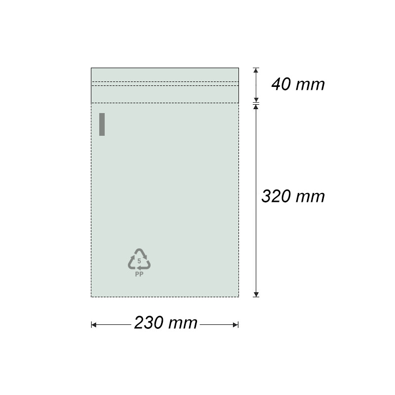 Sáček polyprop. se samolep. klopou 230 x 320 mm + 40 mm (100 ks)