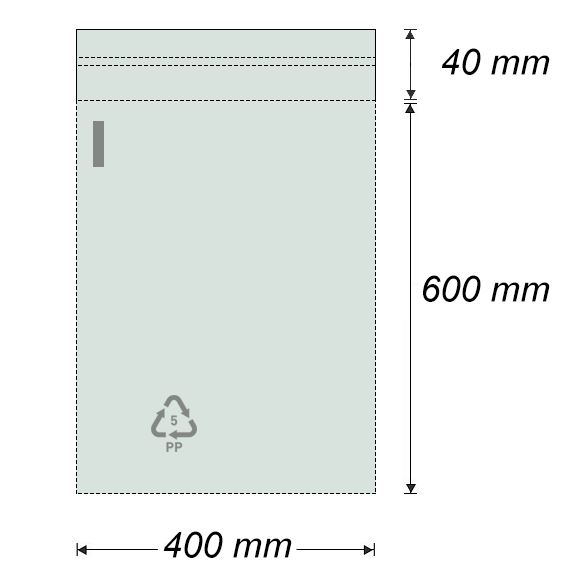 Sáček polypropylenový se samolepicí klopou 400 x 600 + 40 mm (100 ks) - transparentní