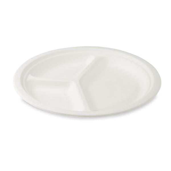 Plastový talíř dělený na 3 porce BIO cukrová třtina (50 ks) - bílý