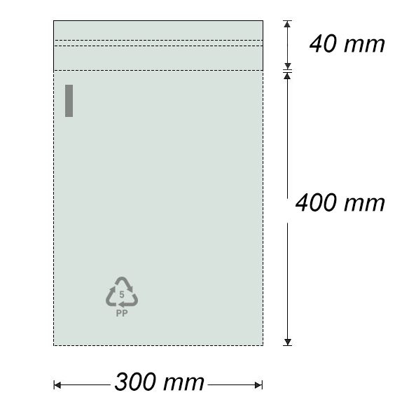 Sáček polyprop. se samolep. klopou 300 x 400 mm + 40 mm (100 ks)