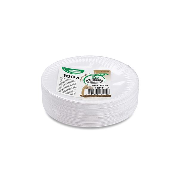 Papírový talíř mělký (PAP - FSC MIX) průměr 15 cm - bílý (100 ks)