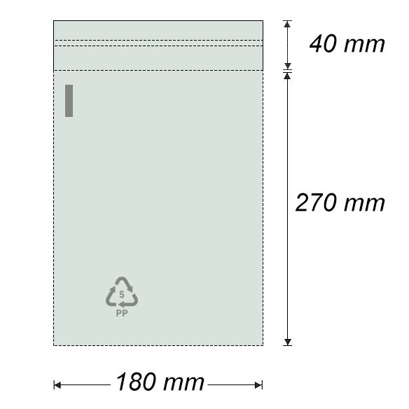 Sáček polyprop. se samolep. klopou 180 x 270 mm + 40 mm (100 ks)