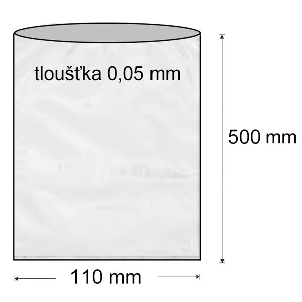 Sáček polyetylénový plochý 110 x 500 mm (1000 ks) - transparentní