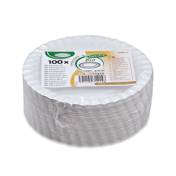 Papírový talíř mělký průměr 15 cm - bílý (100 ks)
